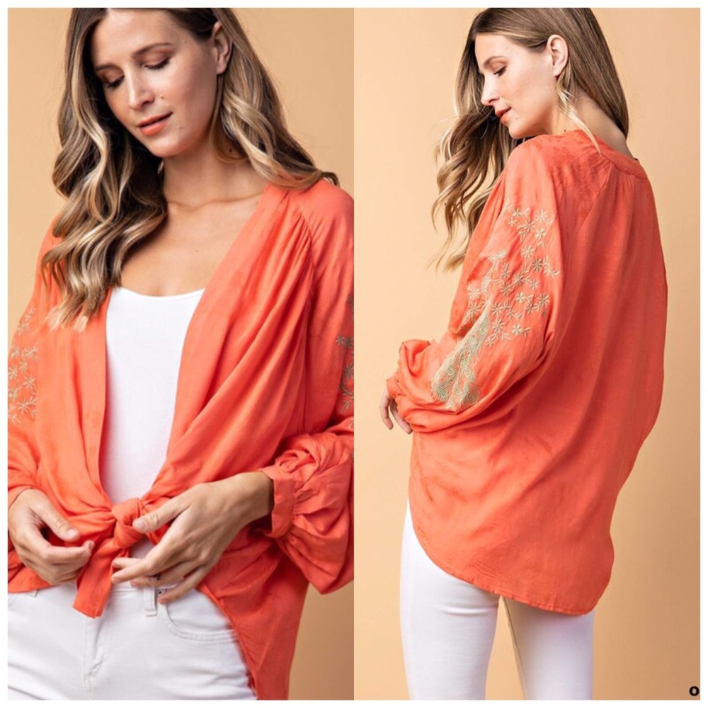 Embroidered billow sleeve cardigan kimono Small